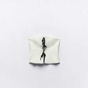 Zara White Strapless Corset Top with Black Ribbon Tie